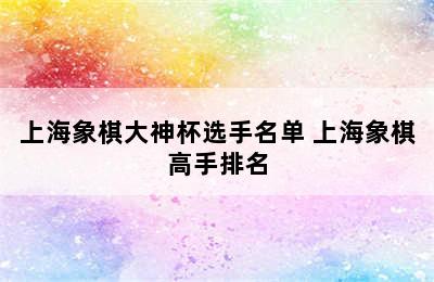 上海象棋大神杯选手名单 上海象棋高手排名